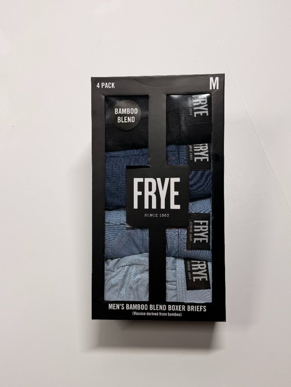FRYE Bamboo Blend Boxer Briefs - 4 Pack - NWT - Medium - Black and Blue shades